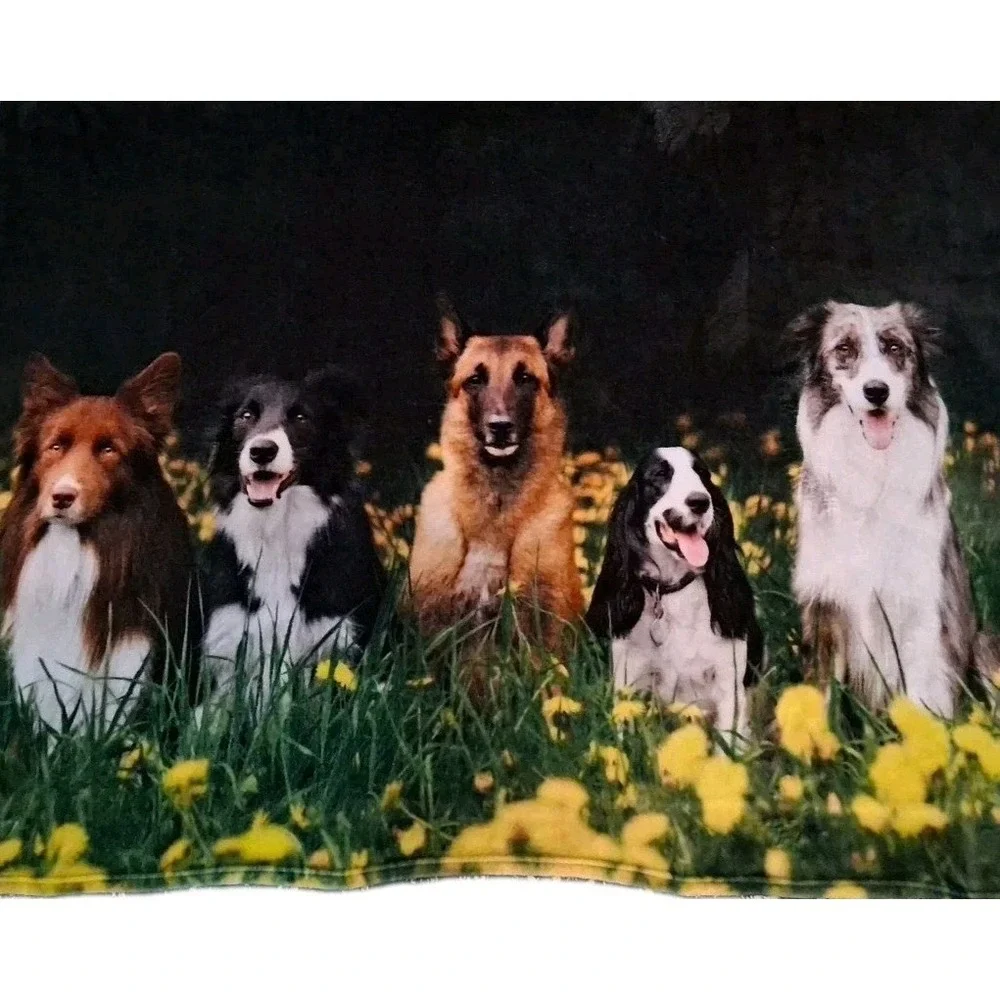 Summer Throw Blanket w/Picture Portrait of 5 Family Dogs Pets in Meadow 60